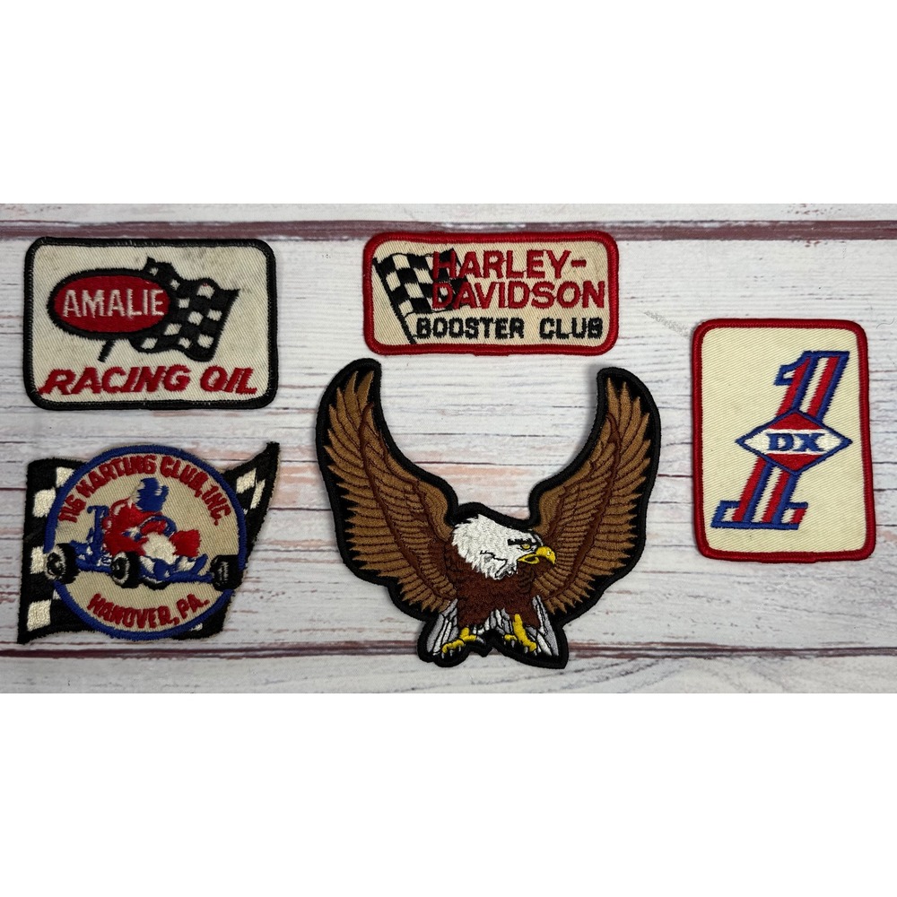 Vintage Harley Davidson Eagle Racing Oil Karting DX Embroidered Patch Lot 5pc